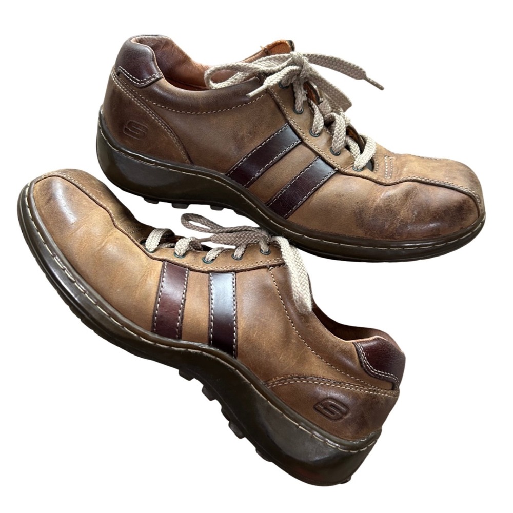Skechers Vintage Brown Leather Oxford Sneakers Mens 7.5 Y2K Square Toe Shoes